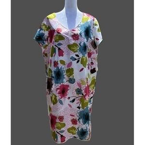 Handmade Shift Dress White Multicolor Floral Women Untagged Cottagecore‎ Midi